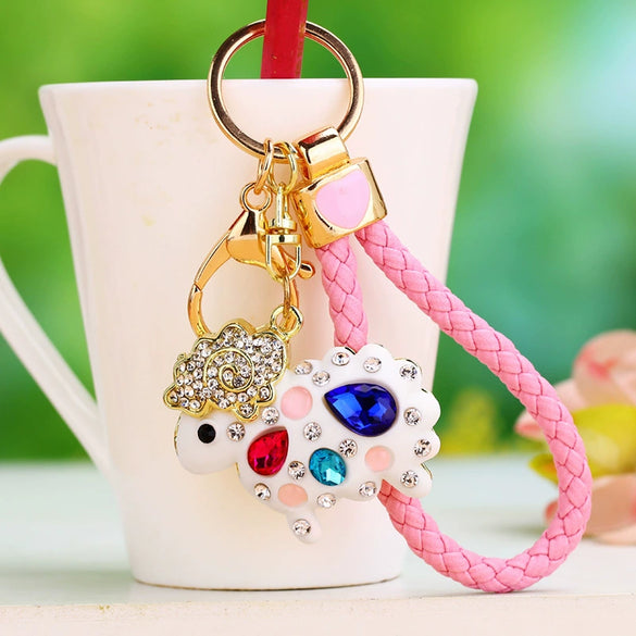 Metal Lamb Rhinestone Keychain Bag Pendant