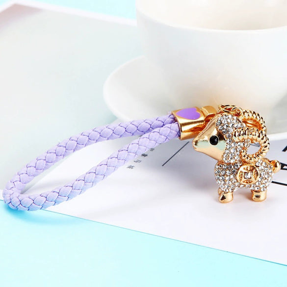 Metal Lamb Rhinestone Keychain Bag Pendant