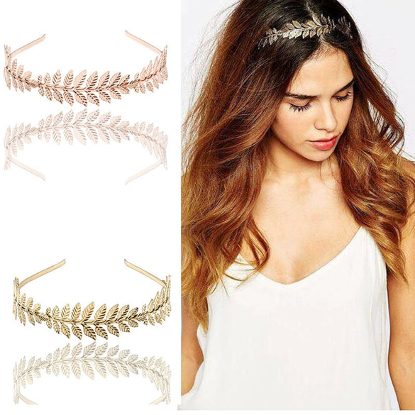 Metal Leaf Headbands Baroque Style Electroplated Hair Accessories