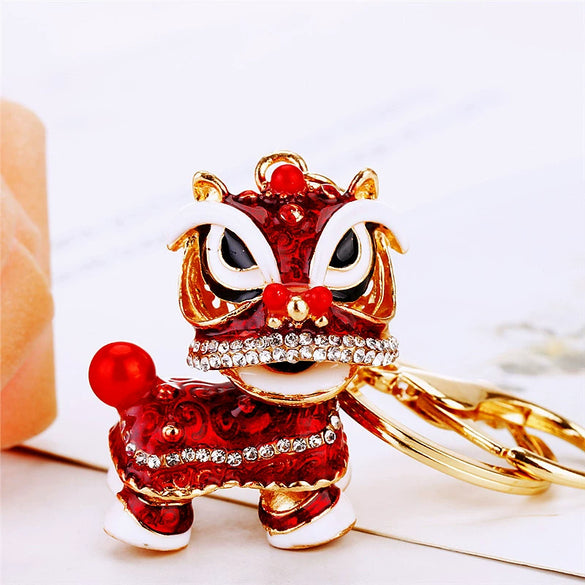 Metal Lion Rhinestone Creative Female Car Keychain Gift