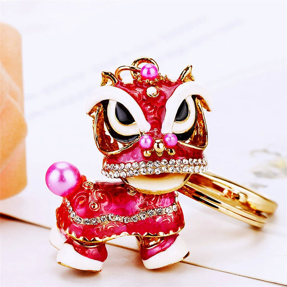 Metal Lion Rhinestone Creative Female Car Keychain Gift