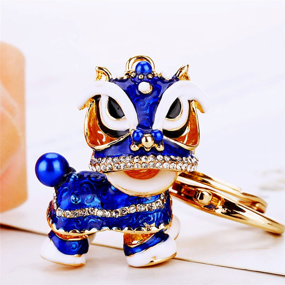 Metal Lion Rhinestone Creative Female Car Keychain Gift