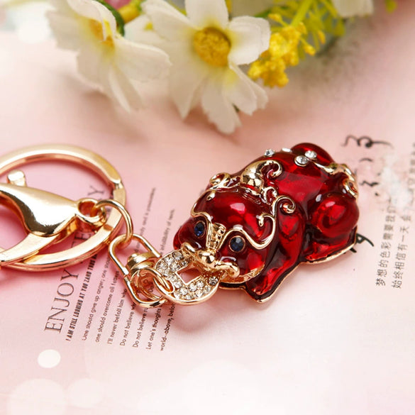 Metal Lion Rhinestone Creative Female Car Keychain Gift
