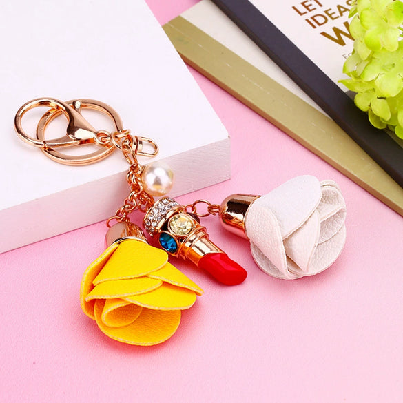 Metal Lipstick High Heels Car Keychain Women's Bag Pendant With Diamond For Gifts