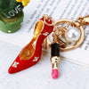Metal Lipstick High Heels Car Keychain Women's Bag Pendant With Diamond For Gifts