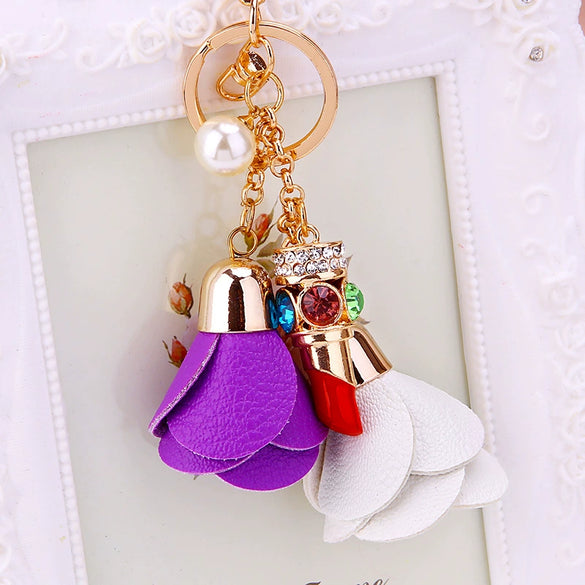 Metal Lipstick High Heels Car Keychain Women's Bag Pendant With Diamond For Gifts