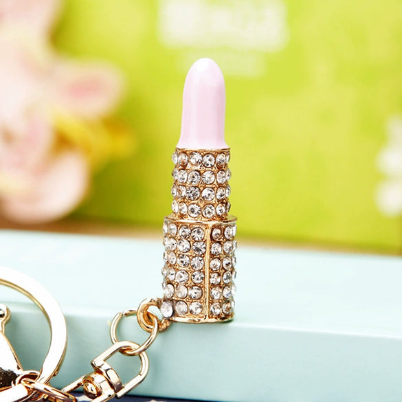 Metal Lipstick High Heels Car Keychain Women's Bag Pendant With Diamond For Gifts