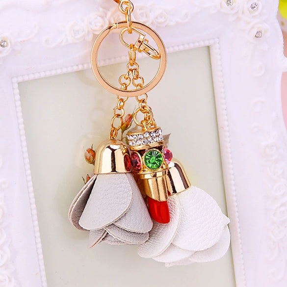 Metal Lipstick High Heels Car Keychain Women's Bag Pendant With Diamond For Gifts
