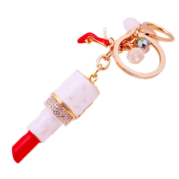 Metal Lipstick High Heels Car Keychain Women's Bag Pendant With Diamond For Gifts