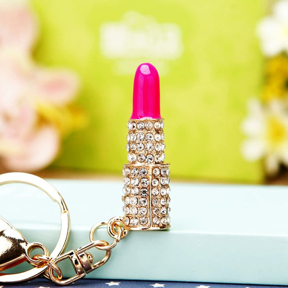 Metal Lipstick High Heels Car Keychain Women's Bag Pendant With Diamond For Gifts