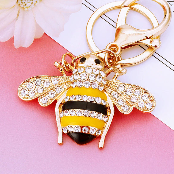 Metal Little Bee Insect Car Keychain For Women Diamondencrusted Pastoral Style