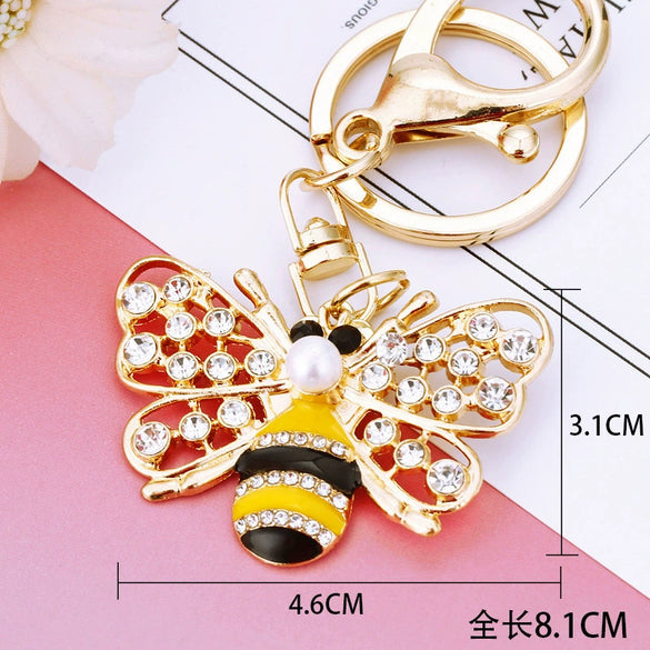 Metal Little Bee Insect Car Keychain For Women Diamondencrusted Pastoral Style