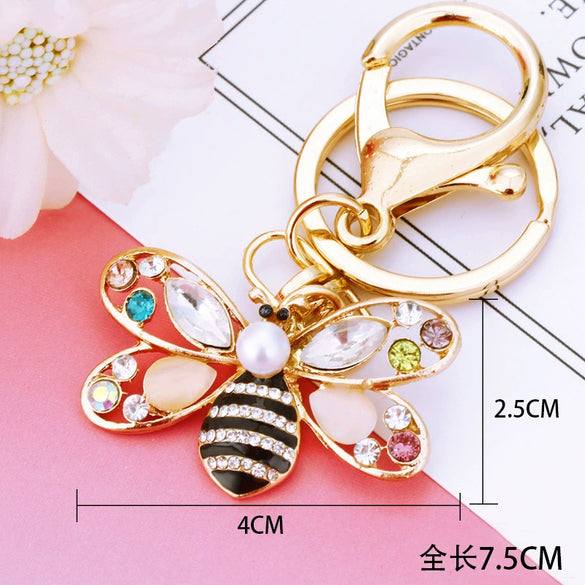 Metal Little Bee Insect Car Keychain For Women Diamondencrusted Pastoral Style