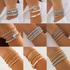 Metal Love Pendant Beaded Bracelet Set Electroplated Iron Heart Shape Women's Geometric Style