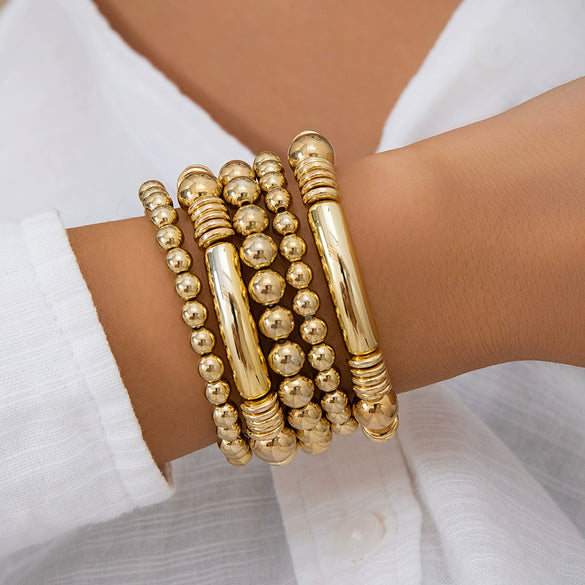 Metal Love Pendant Beaded Bracelet Set Electroplated Iron Heart Shape Women's Geometric Style