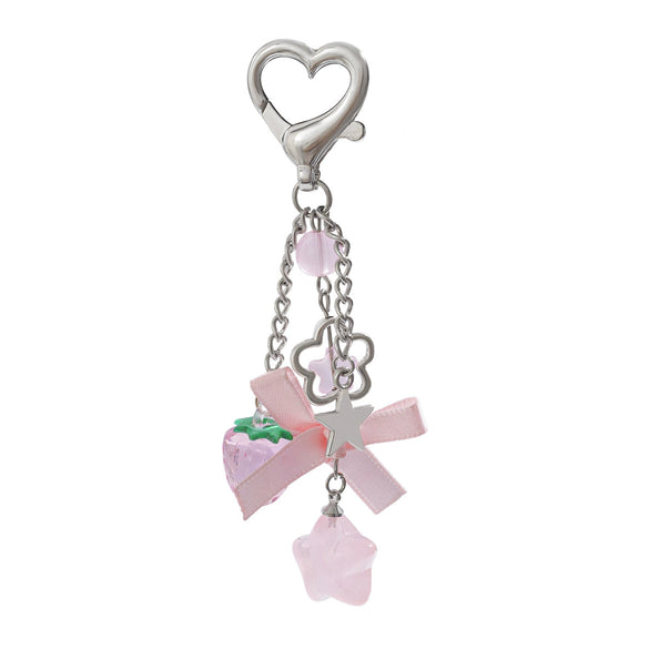 Metal Loveshaped And Starshaped Strawberry And Tulip Pendant Keychain And Mobile Phone Chain With Electroplating