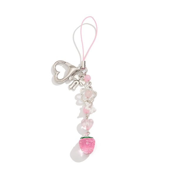 Metal Loveshaped And Starshaped Strawberry And Tulip Pendant Keychain And Mobile Phone Chain With Electroplating