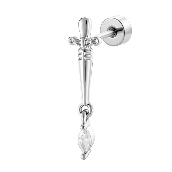 Metal Micropaved Zircon Dagger Cross Piercing Earrings For Couple