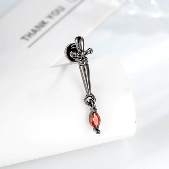Metal Micropaved Zircon Dagger Cross Piercing Earrings For Couple