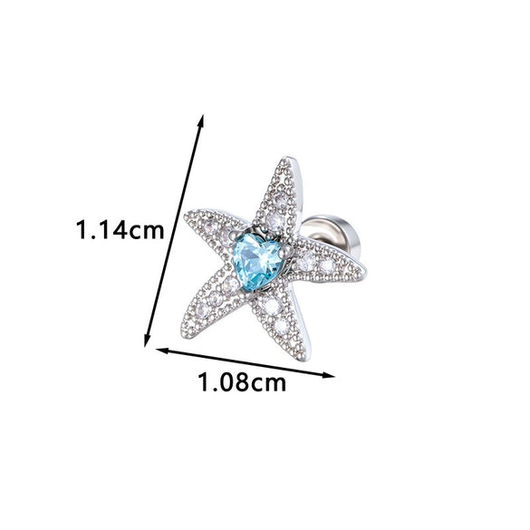 Metal Micropaved Zircon Fashion Ol Heart Starfish Shell Shaped Electroplating Cartilage Piercing Ear Bone Nail