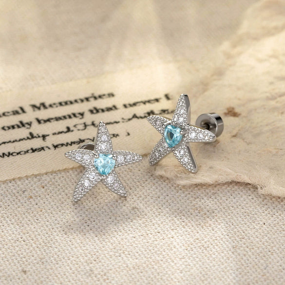 Metal Micropaved Zircon Fashion Ol Heart Starfish Shell Shaped Electroplating Cartilage Piercing Ear Bone Nail