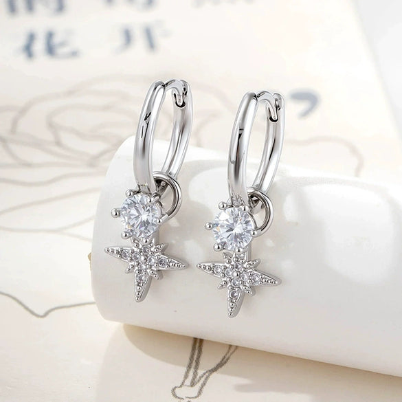 Metal Micropaved Zircon Star Earrings