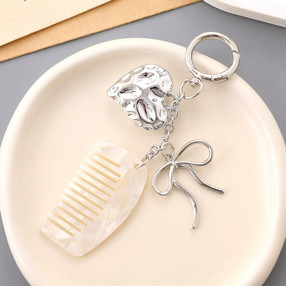 Metal Mini Comb Keychain Pendant Love Luggage Mobile Phone Hanging Semimanual Simple Style