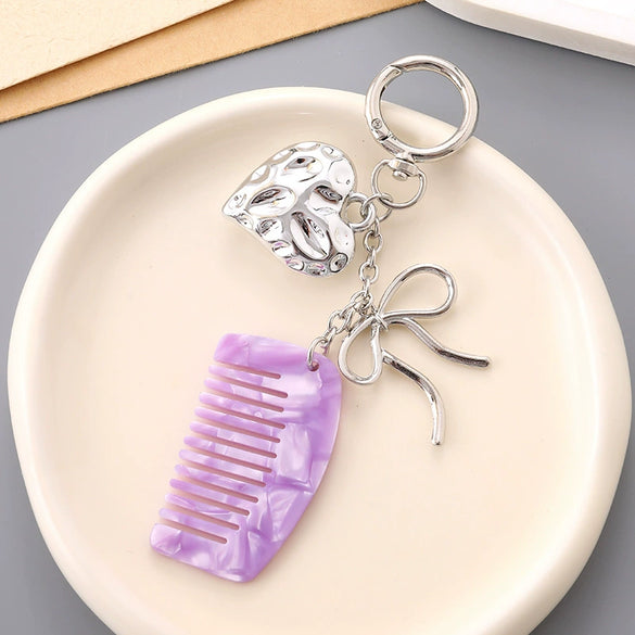 Metal Mini Comb Keychain Pendant Love Luggage Mobile Phone Hanging Semimanual Simple Style