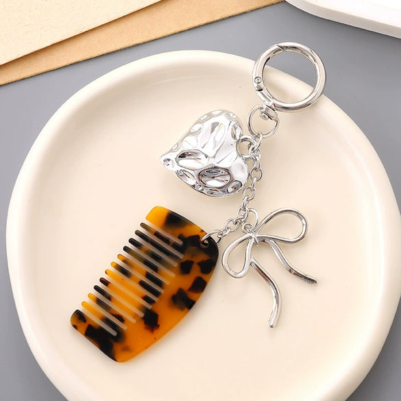 Metal Mini Comb Keychain Pendant Love Luggage Mobile Phone Hanging Semimanual Simple Style