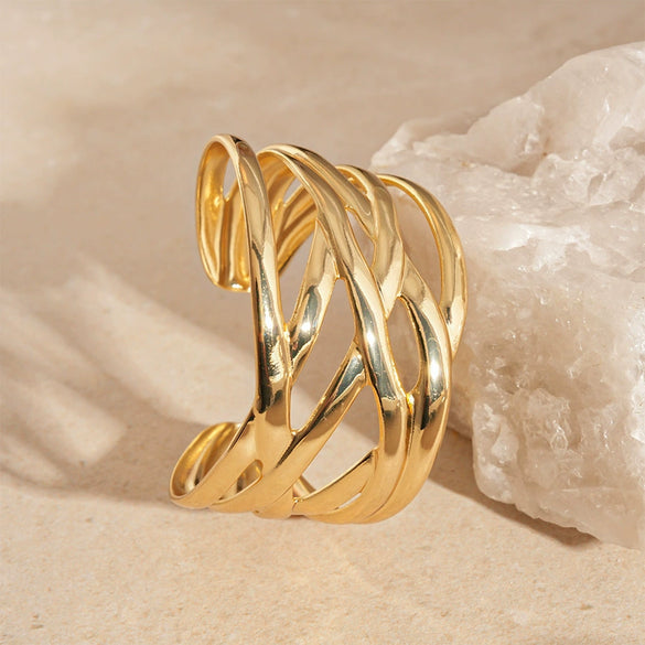 Metal Multi Layer Cross Glossy Open Bracelet With Electroplating