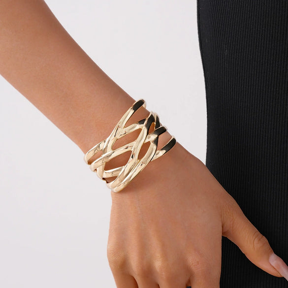 Metal Multi Layer Cross Glossy Open Bracelet With Electroplating