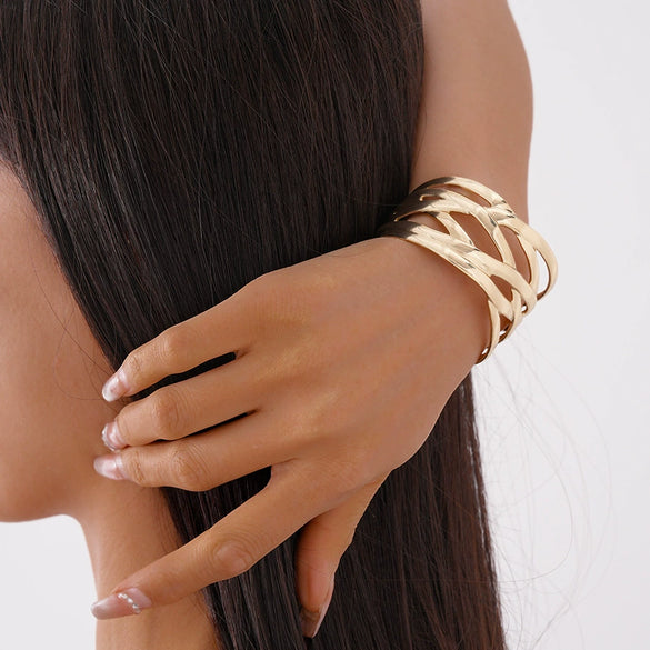 Metal Multi Layer Cross Glossy Open Bracelet With Electroplating