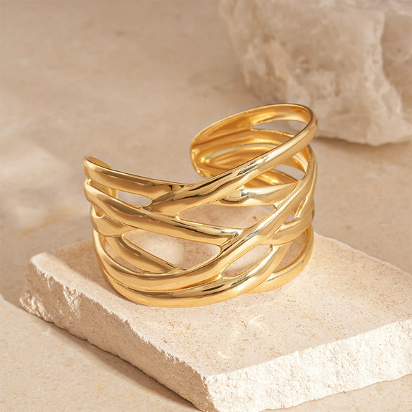 Metal Multi Layer Cross Glossy Open Bracelet With Electroplating