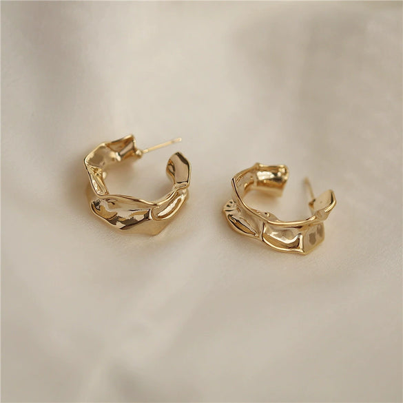 Metal Needle Design Pleated Geometric Electroplated Women's Earrings