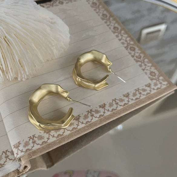 Metal Needle Design Pleated Geometric Electroplated Women's Earrings