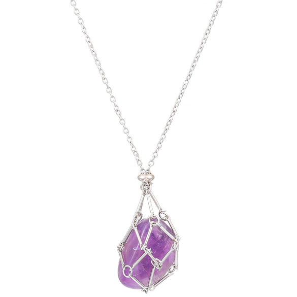Metal Net Pocket Necklace With Geometric Pattern And Electroplated Iron Pendant For Women