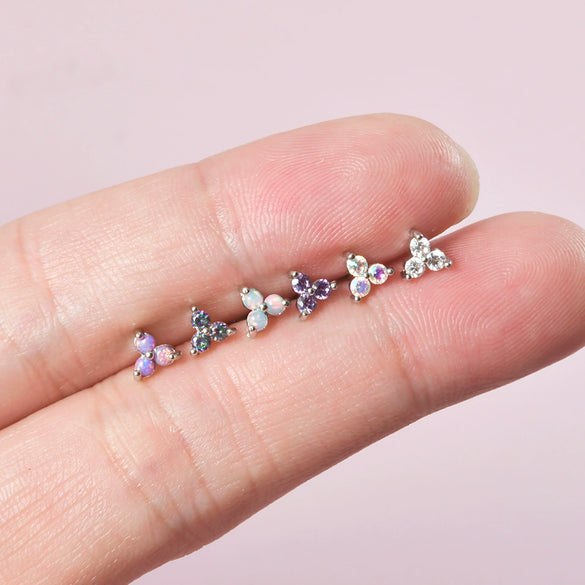 Metal Opal Zircon Triangle Ear Nail With Diamond Design Stainless Steel