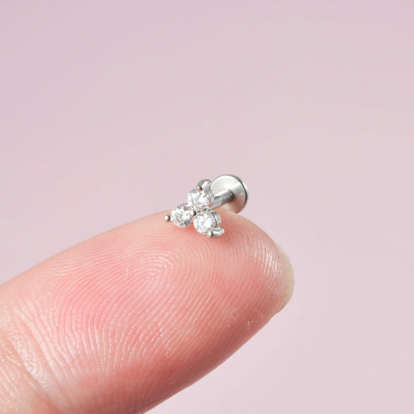 Metal Opal Zircon Triangle Ear Nail With Diamond Design Stainless Steel