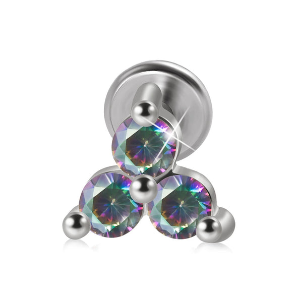 Metal Opal Zircon Triangle Ear Nail With Diamond Design Stainless Steel