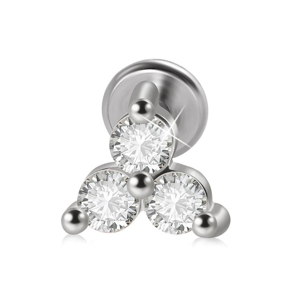 Metal Opal Zircon Triangle Ear Nail With Diamond Design Stainless Steel