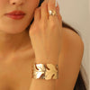 Metal Open Leaf Design Women's Bracelet Ring Jewelry Set With Electroplating
