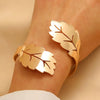 Metal Open Leaf Design Women's Bracelet Ring Jewelry Set With Electroplating