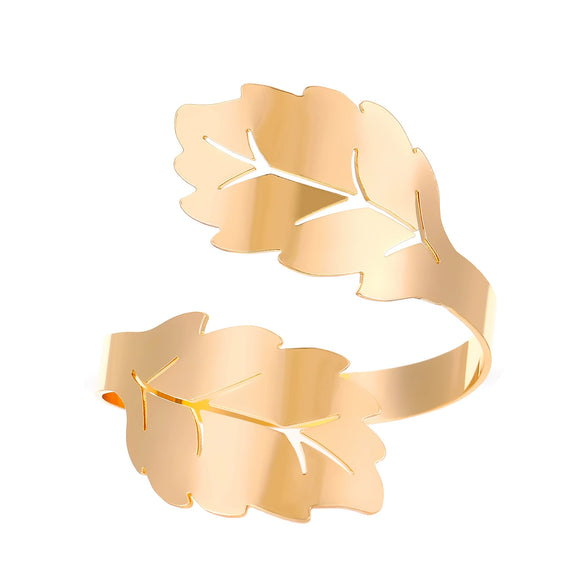 Metal Open Leaf Design Women's Bracelet Ring Jewelry Set With Electroplating