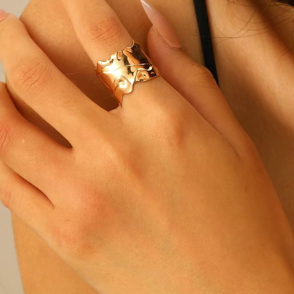 Metal Open Leaf Design Women's Bracelet Ring Jewelry Set With Electroplating
