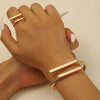 Metal Open Leaf Design Women's Bracelet Ring Jewelry Set With Electroplating