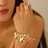 Metal Open Leaf Design Women's Bracelet Ring Jewelry Set With Electroplating