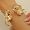 Metal Open Leaf Design Women's Bracelet Ring Jewelry Set With Electroplating