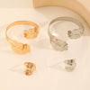 Metal Open Leaf Design Women's Bracelet Ring Jewelry Set With Electroplating