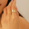 Metal Open Leaf Design Women's Bracelet Ring Jewelry Set With Electroplating