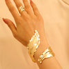Metal Open Leaf Design Women's Bracelet Ring Jewelry Set With Electroplating